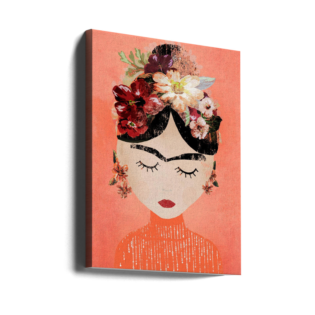 Frida Peach by Treechild | Floral Portrait Illustration, Large Canvas Wall Art Print | Artsy Earth