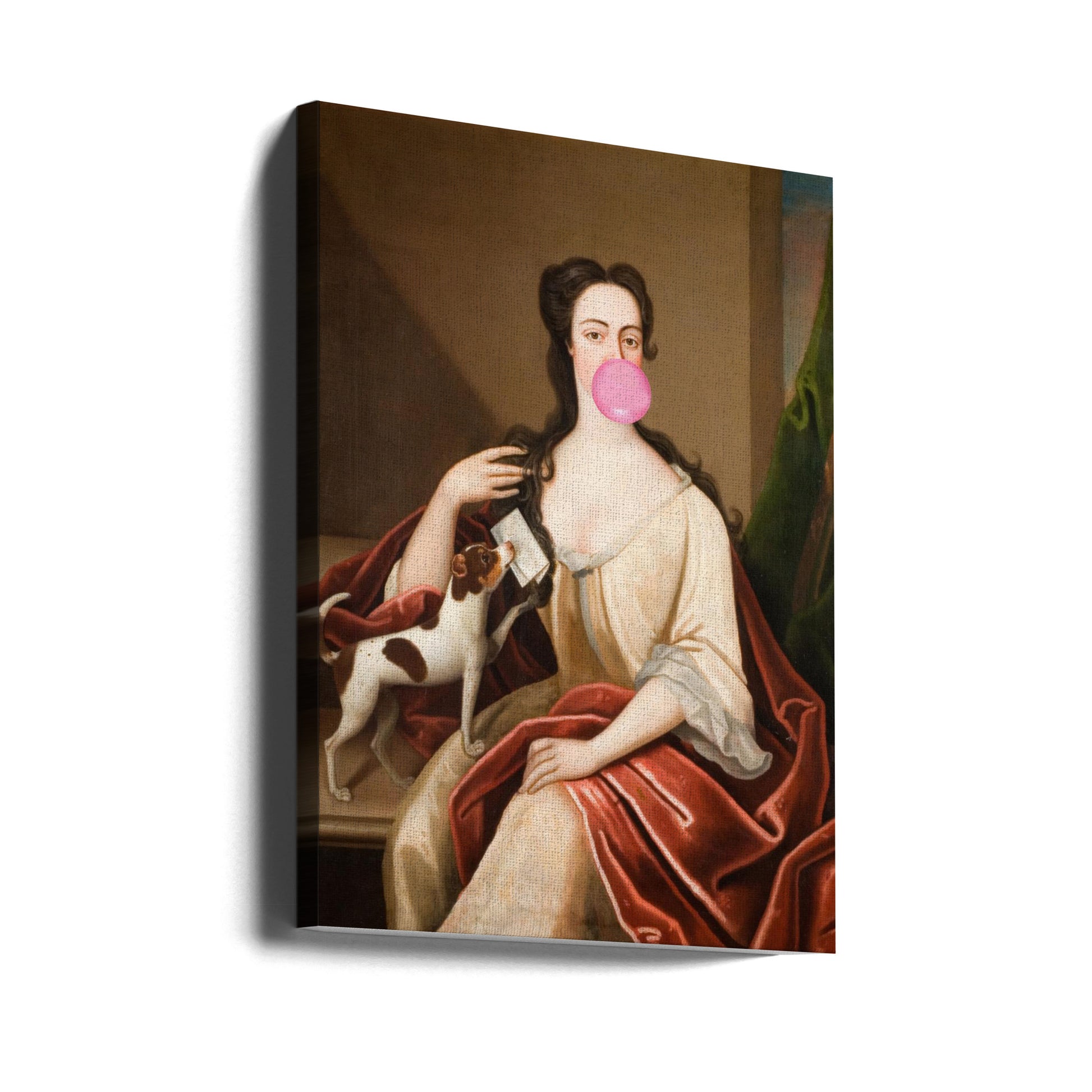 Renaissance Bubble Gum Portrait and Dog by The Art Concept | Altered Renaissance Fine Art, Large Canvas Wall Art Print | Artsy Earth