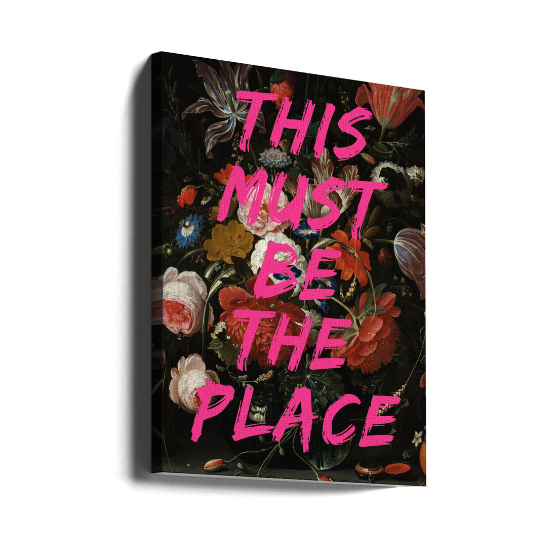 This Must Be The Place by The Art Concept | Vintage Floral Text, Large Canvas Wall Art Print | Artsy Earth