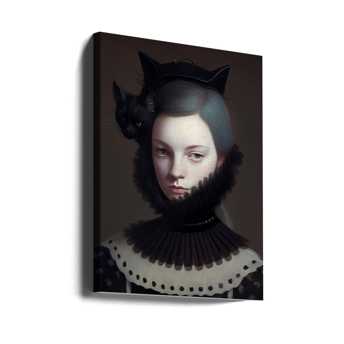 Miss Black Kitty by Dikhotomy | Gothic Dark Portrait, Large Canvas Wall Art Print | Artsy Earth