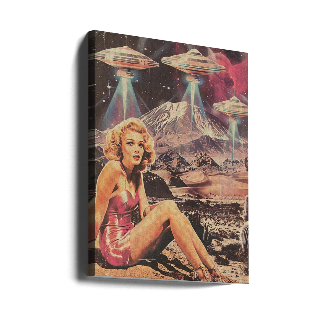 Vintage UFO Babe by Samantha Hearn | Retro Space Collage, Large Canvas Wall Art Print | Artsy Earth