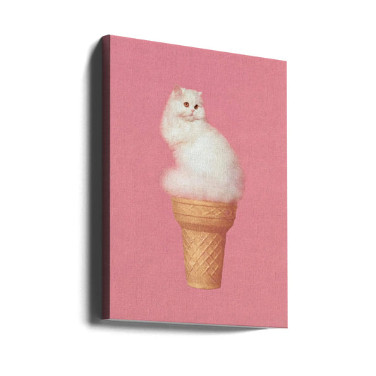 Cat Ice Cream Pink by Vertigo Artography | Surreal Pet Art, Large Canvas Wall Art Print | ArtsyEarth