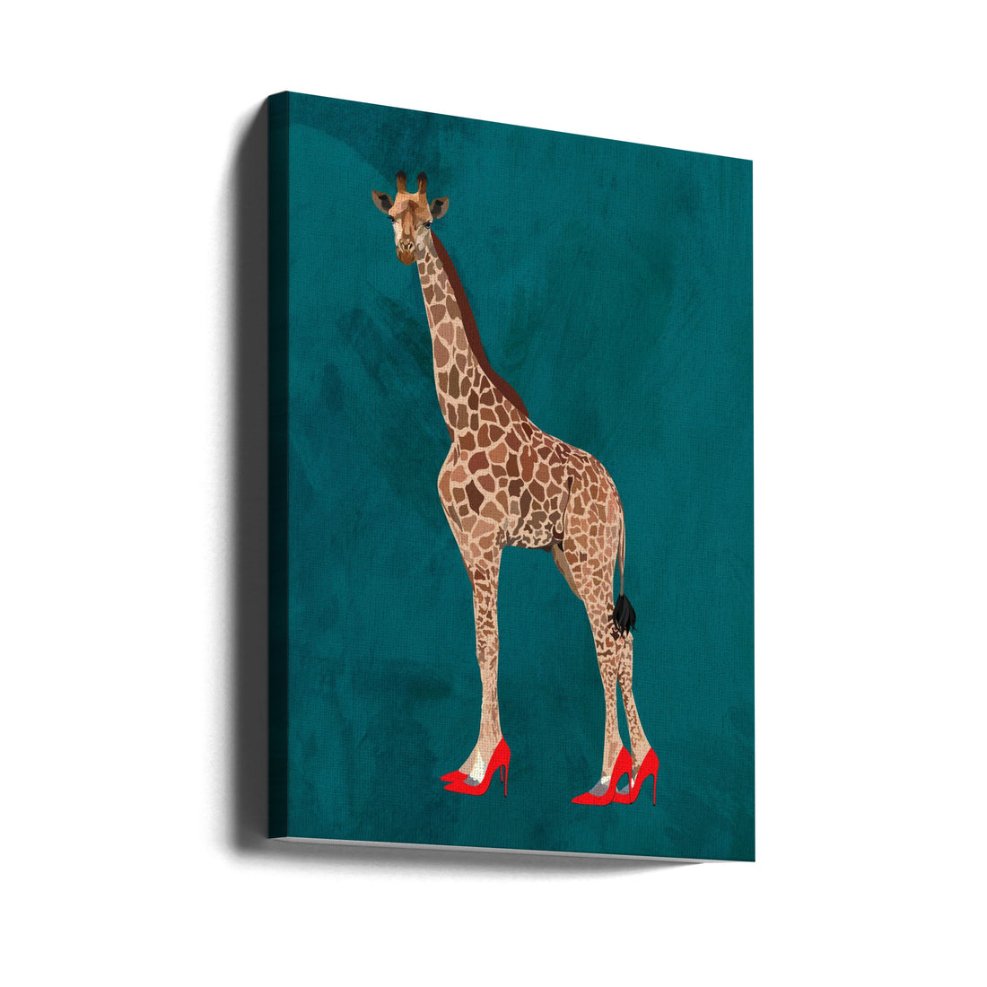 Giraffe Turquoise Heels by Sarah Manovski | Fashion Animal Illustration, Large Canvas Wall Art Print | Artsy Earth