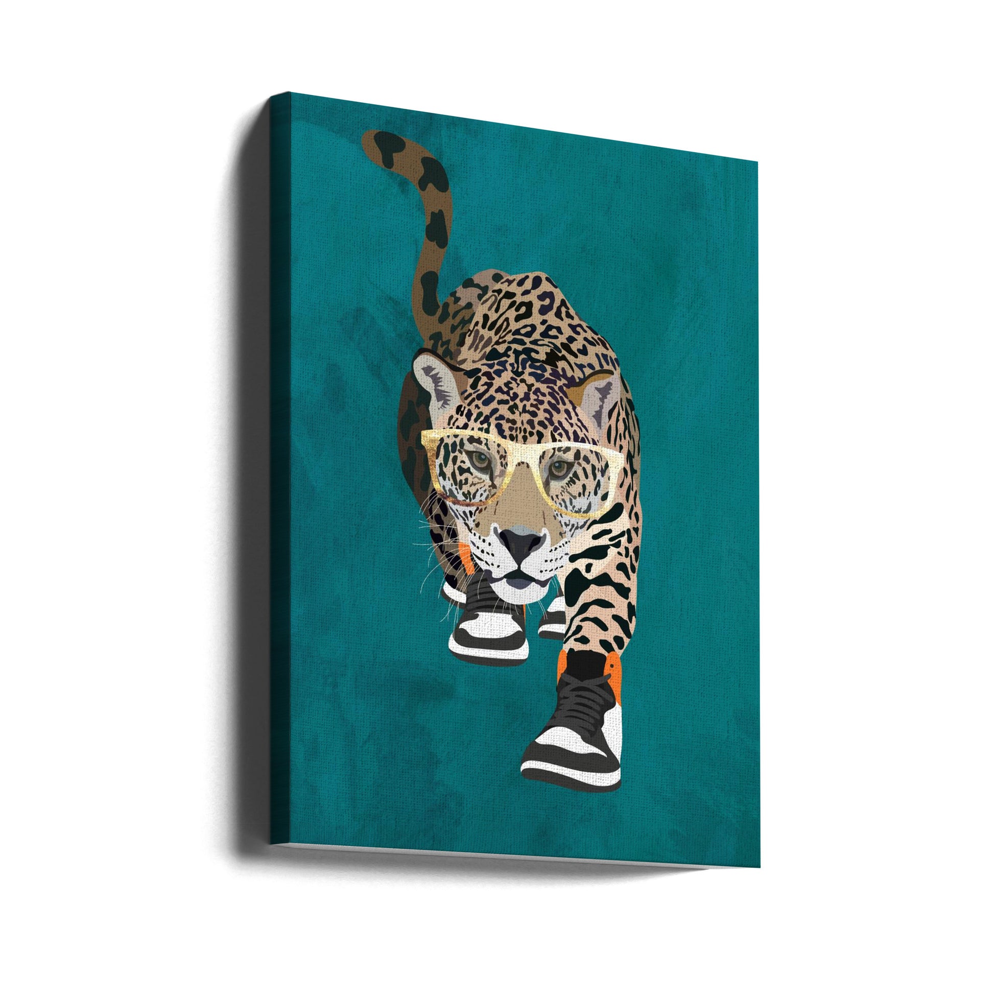 Jaguar prowling in high top sneakers by Sarah Manovski | Cool Animal Fashion, Large Canvas Wall Art Print | Artsy Earth