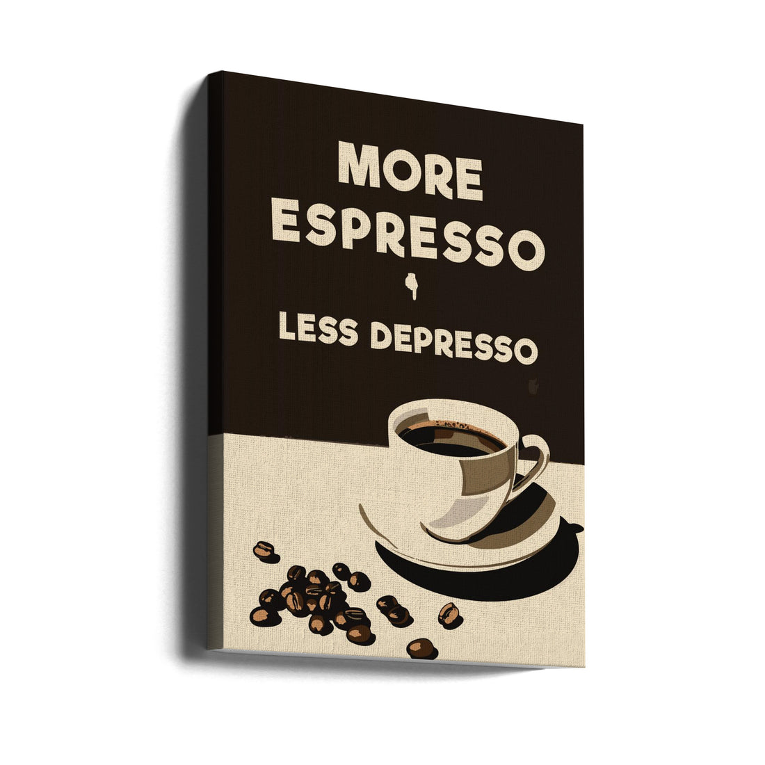 More Espresso Less Depresso by Andreas Magnusson | Vintage Coffee Poster, Large Canvas Wall Art Print | Artsy Earth