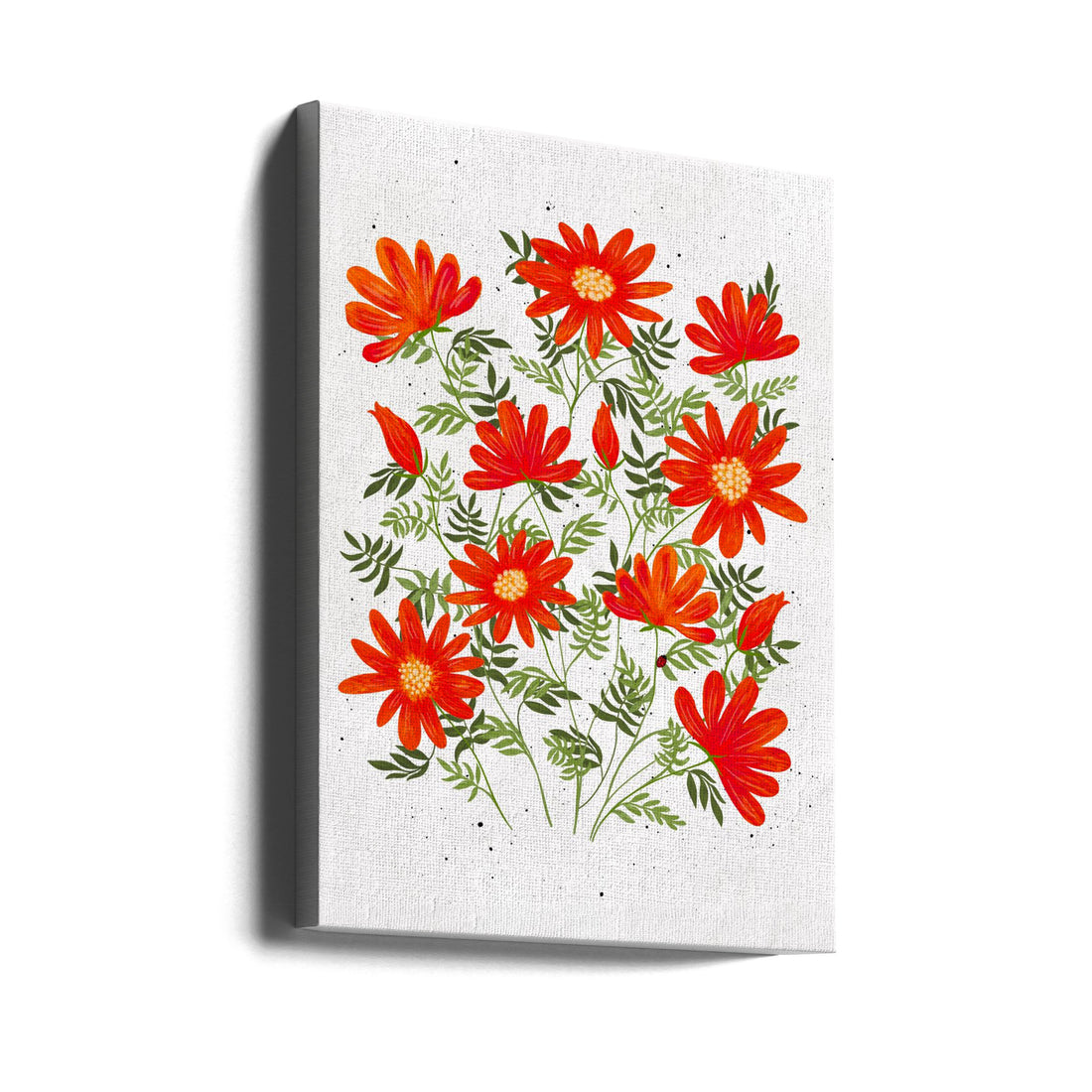 Ladybug Flowers Red by Emeliemaria | Whimsical Botanical Illustration, Large Canvas Wall Art Print | Artsy Earth