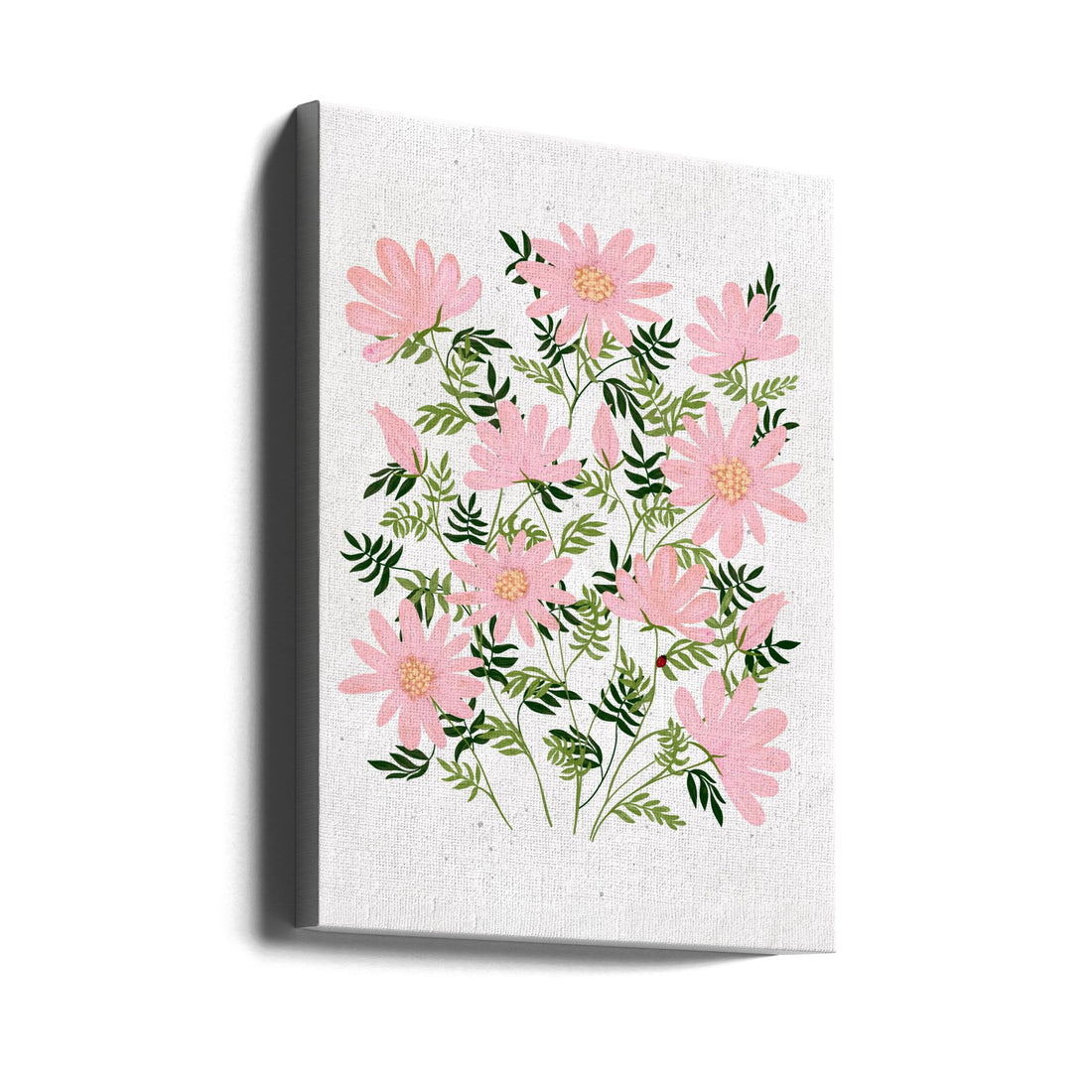 Ladybug Flowers Pink by Emeliemaria | Floral Botanical Illustration, Large Canvas Wall Art Print | Artsy Earth