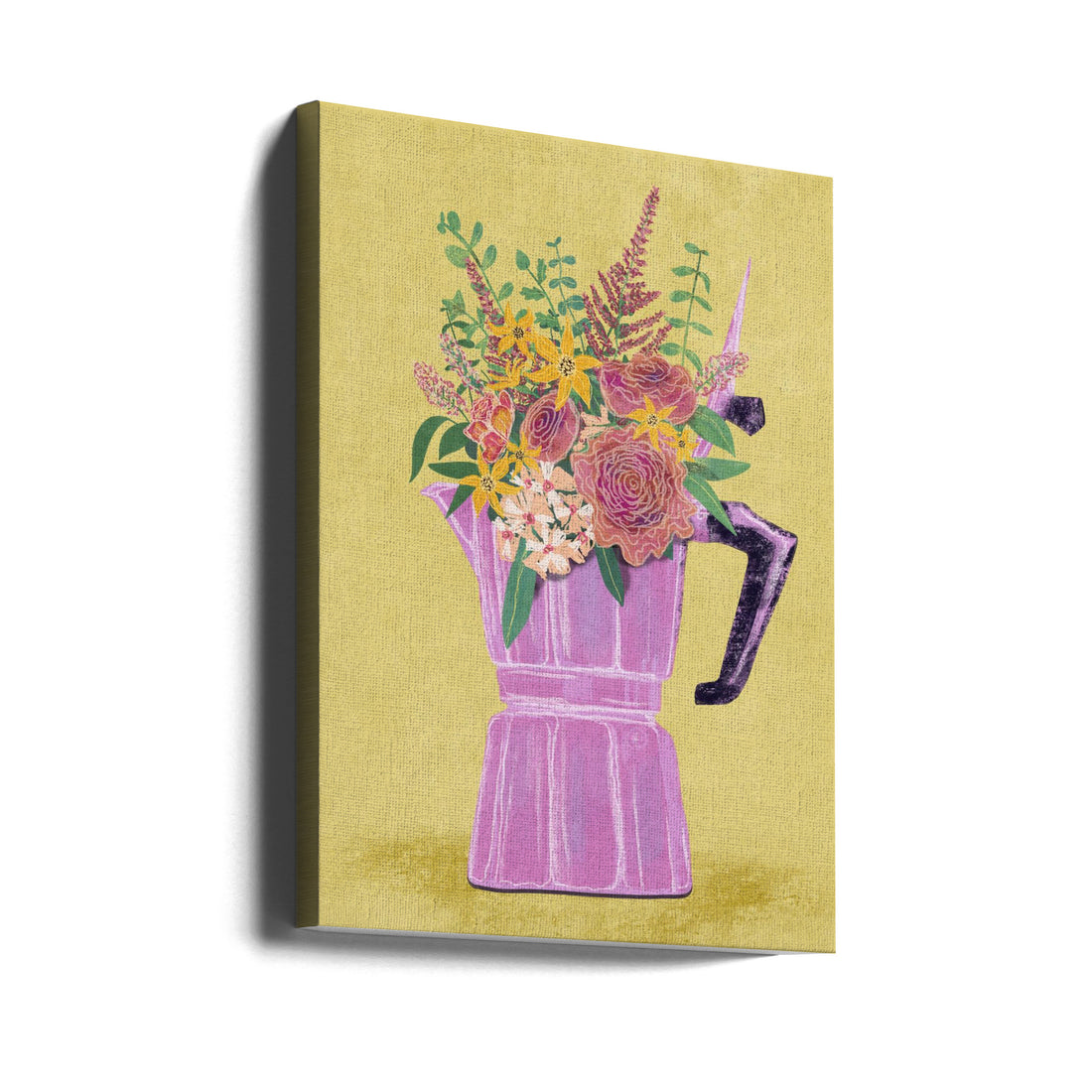 Espresso Maker with Flowers by Raissa Oltmanns | Modern Floral Still Life, Large Canvas Wall Art Print | Artsy Earth