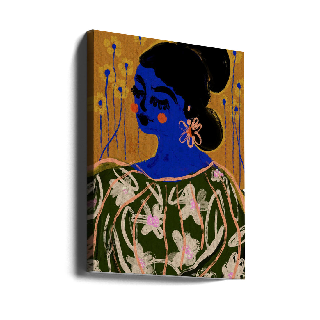 The Blue Woman by Treechild | Floral Portrait Illustration, Large Canvas Wall Art Print | Artsy Earth