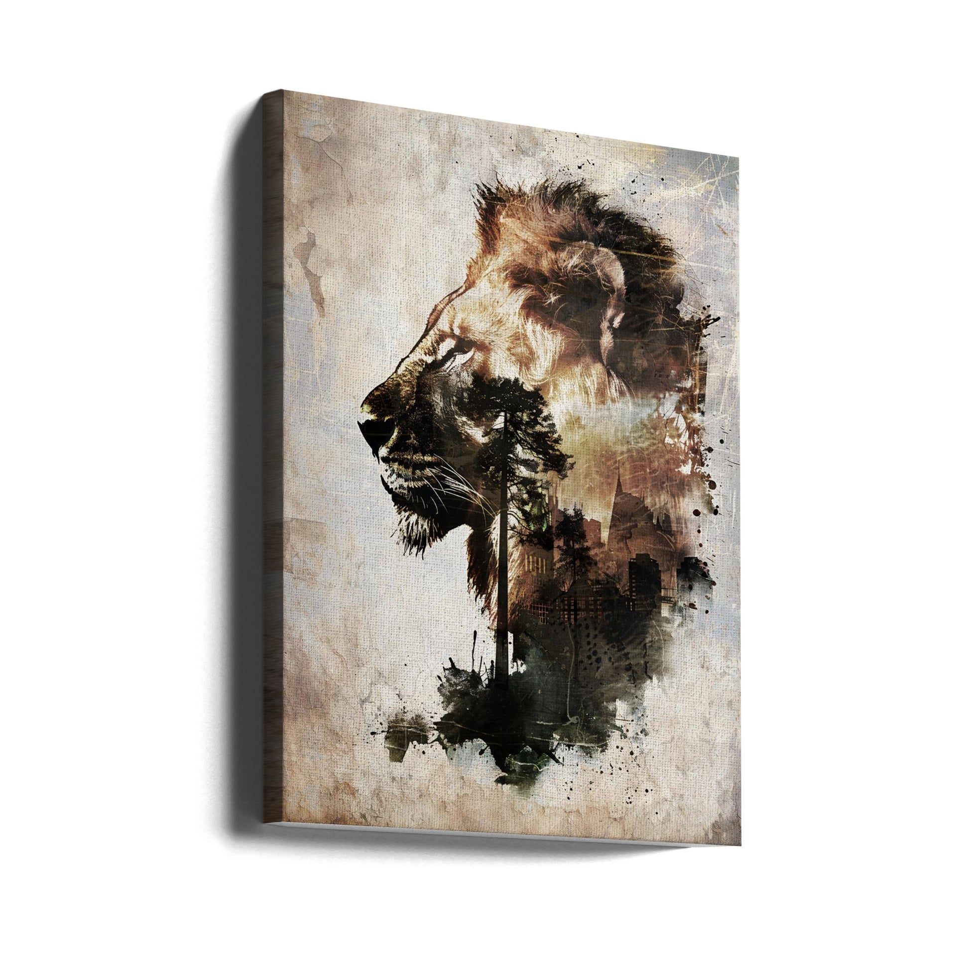 Lion Vintage Art by Rafal Kulik | Wildlife Animal Illustration, Large Canvas Wall Art Print | Artsy Earth