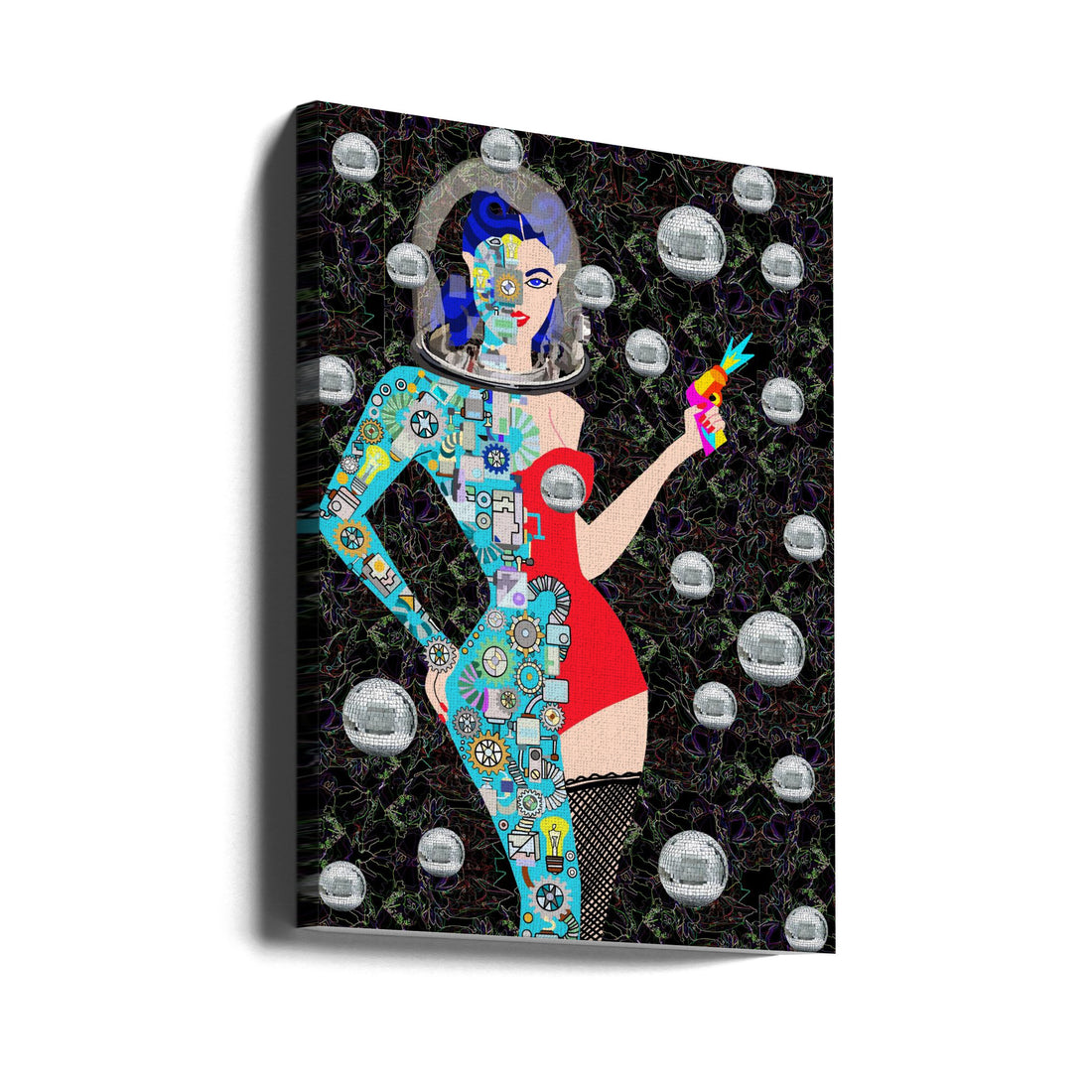 Disco Alien by Lynnda Rakos | Painted Alien Portrait, Large Canvas Wall Art Print | Artsy Earth