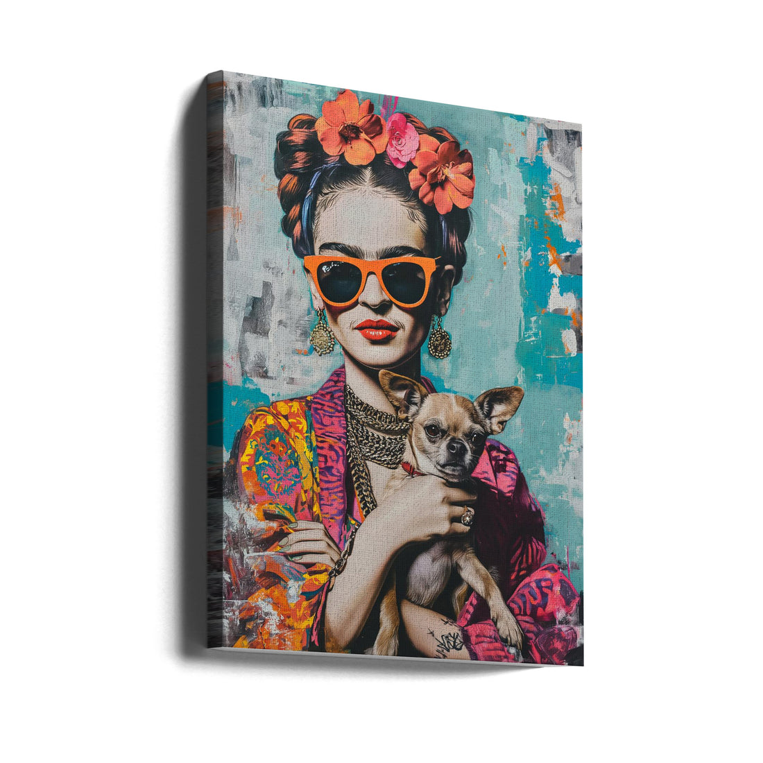 Frida Chihuahua by Mowzu | Pop Art Dog Portrait, Large Canvas Wall Art Print | Artsy Earth