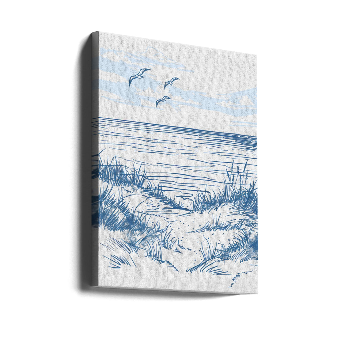 Seascape Sketch by Jolly And Dash | Coastal Beach Drawing, Large Canvas Wall Art Print | Artsy Earth