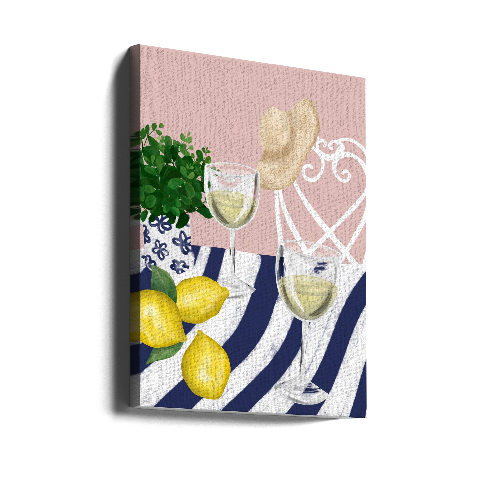 White Wine For Two by Emeliemaria | Mediterranean Summer Cocktails, Large Canvas Wall Art Print | Artsy Earth