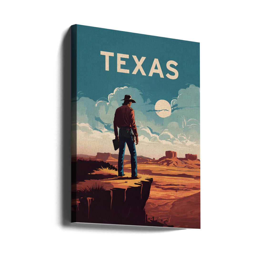 Texas Travel Poster by Andreas Magnusson | Vintage Cowboy Tourism, Large Canvas Wall Art Print | Artsy Earth