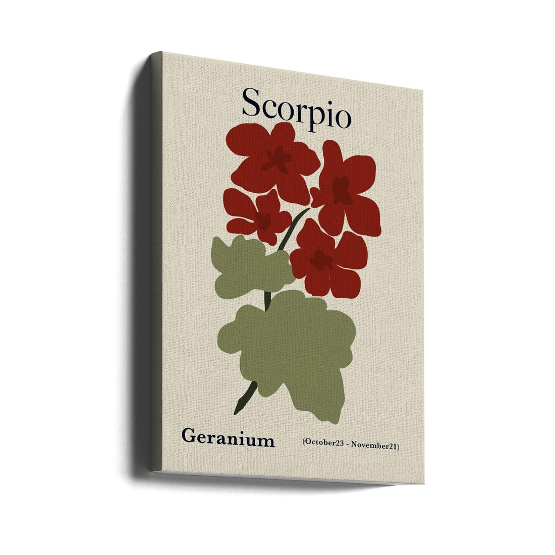 Scorpio Red Geranium by Miho Art Studio | Retro Botanical Illustration, Large Canvas Wall Art Print | Artsy Earth