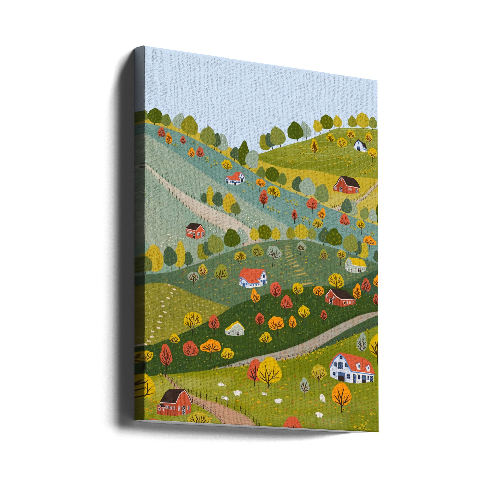 Fall Villages by Ceyda Alasar | Botanical Landscape Illustration, Large Canvas Wall Art Print | Artsy Earth