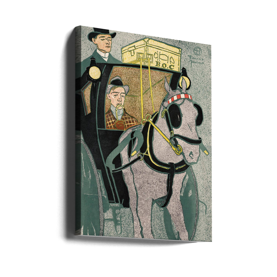 Man In Carriage by Edward Penfield | Vintage Horse Illustration, Large Canvas Wall Art Print | Artsy Earth