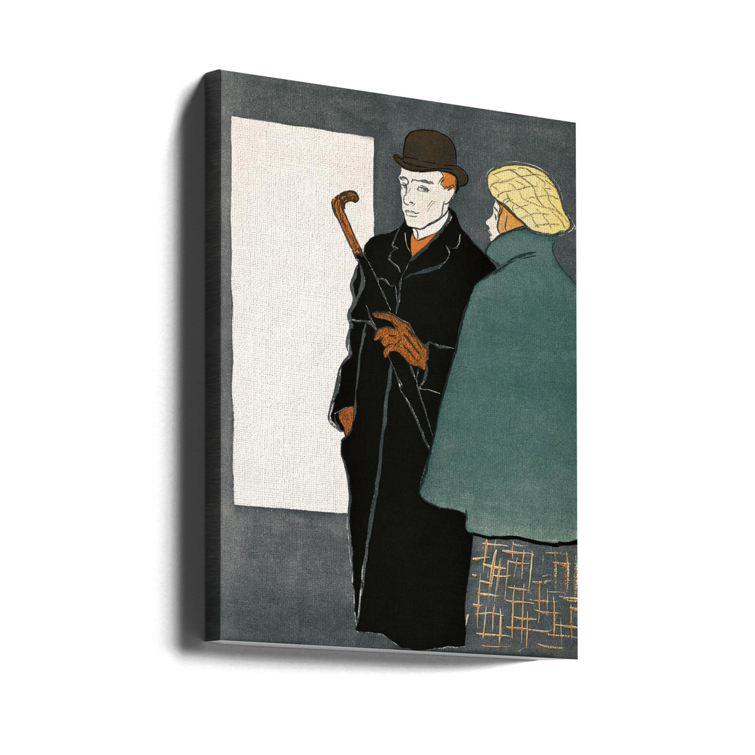 Man With Walking Stick and Woman by Edward Penfield | Vintage Illustration Art, Large Canvas Wall Art Print | Artsy Earth