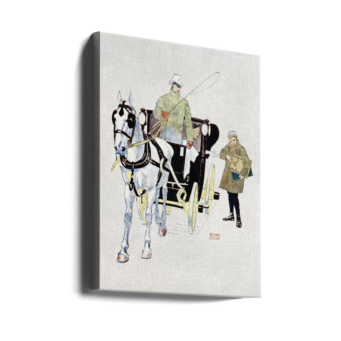 Vintage Carriage by Edward Penfield | Vintage Horse Illustration, Large Canvas Wall Art Print | Artsy Earth