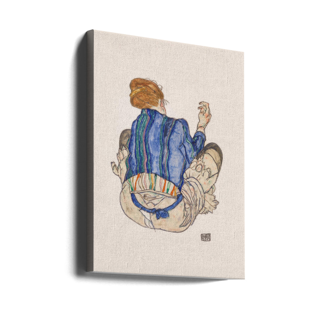 Seated Woman Back View by Egon Schiele | Vintage Line Drawing, Large Canvas Wall Art Print | Artsy Earth