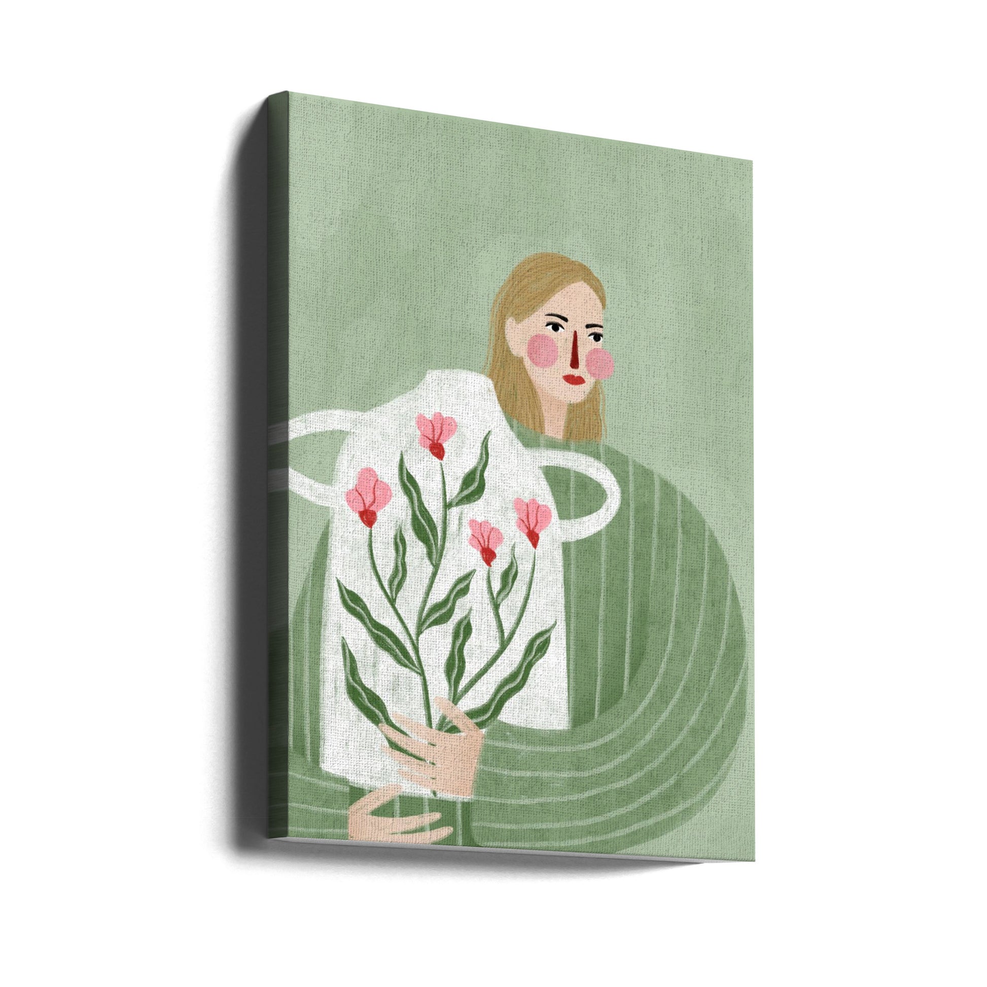 The Woman With The Vase by Bea Müller | Floral Portrait Illustration, Large Canvas Wall Art Print | Artsy Earth