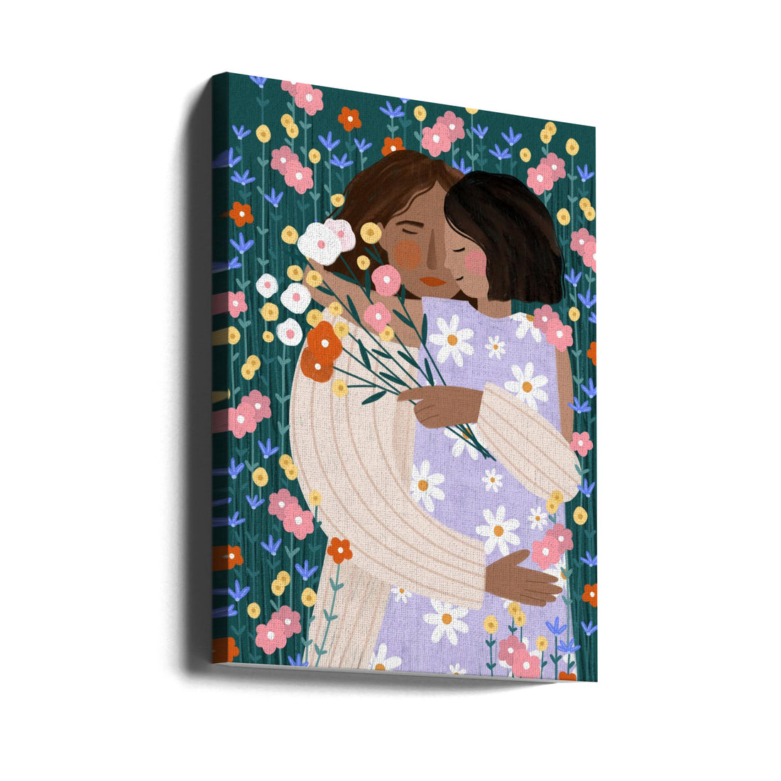 Mother and Daughter in wildflower garden by Bea Müller | Botanical Floral Illustration, Large Canvas Wall Art Print | Artsy Earth