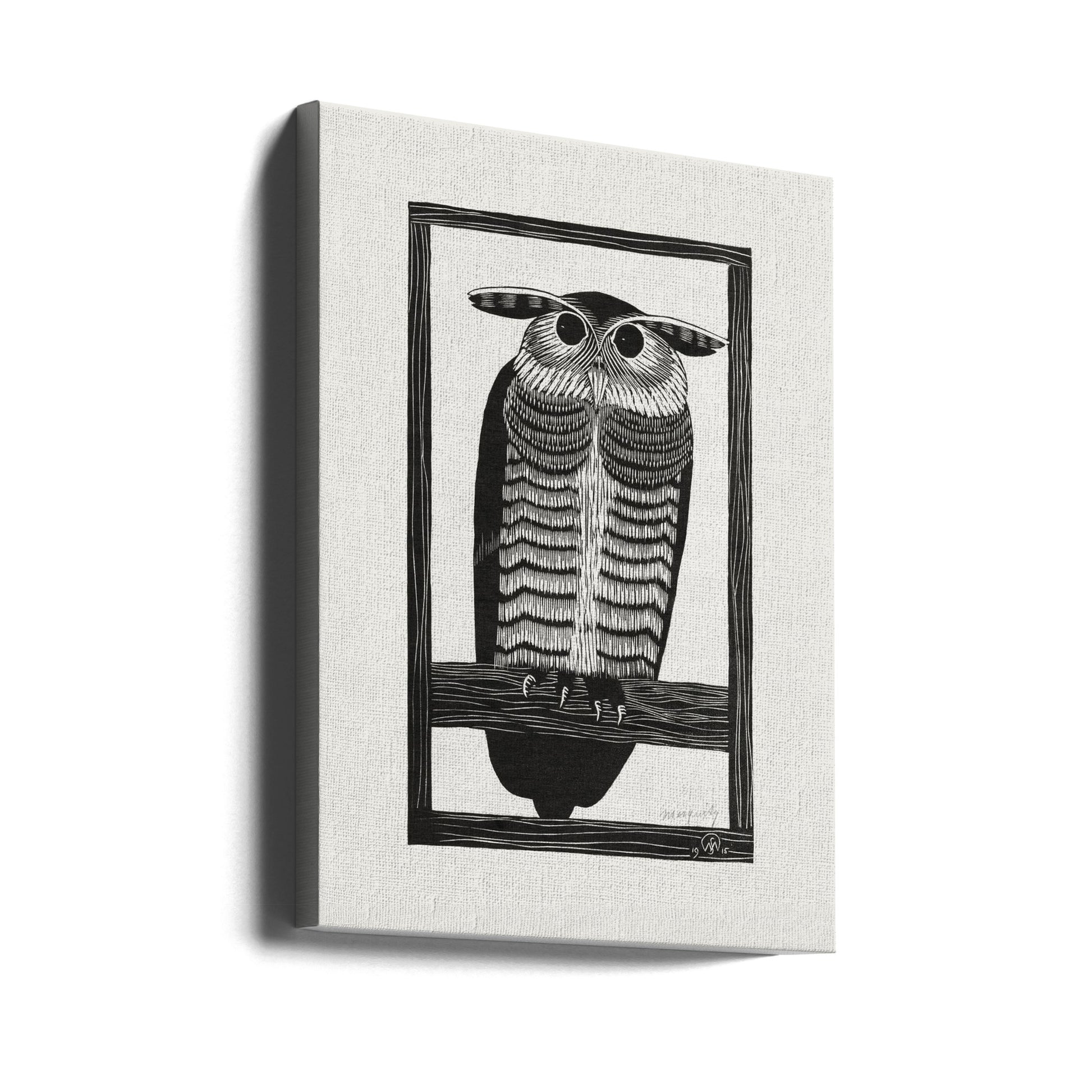 Horned Owl by Samuel Jessurun | Black White Bird Sketch, Large Canvas Wall Art Print | Artsy Earth