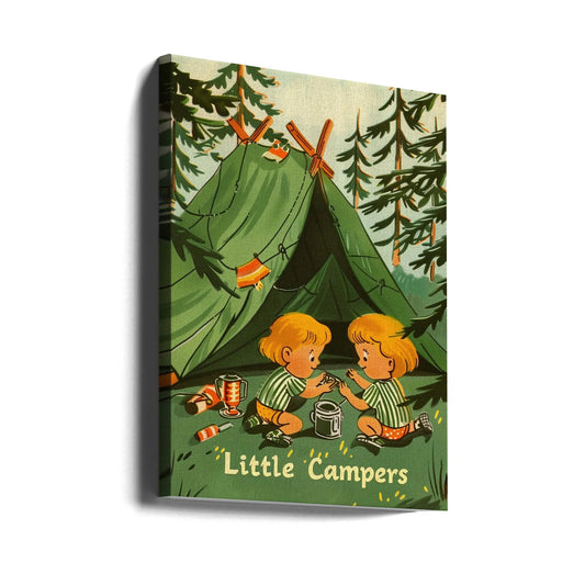 Little Campers Vintage Magazine by Pictufy | Retro Camping Illustration, Large Canvas Wall Art Print | ArtsyEarth