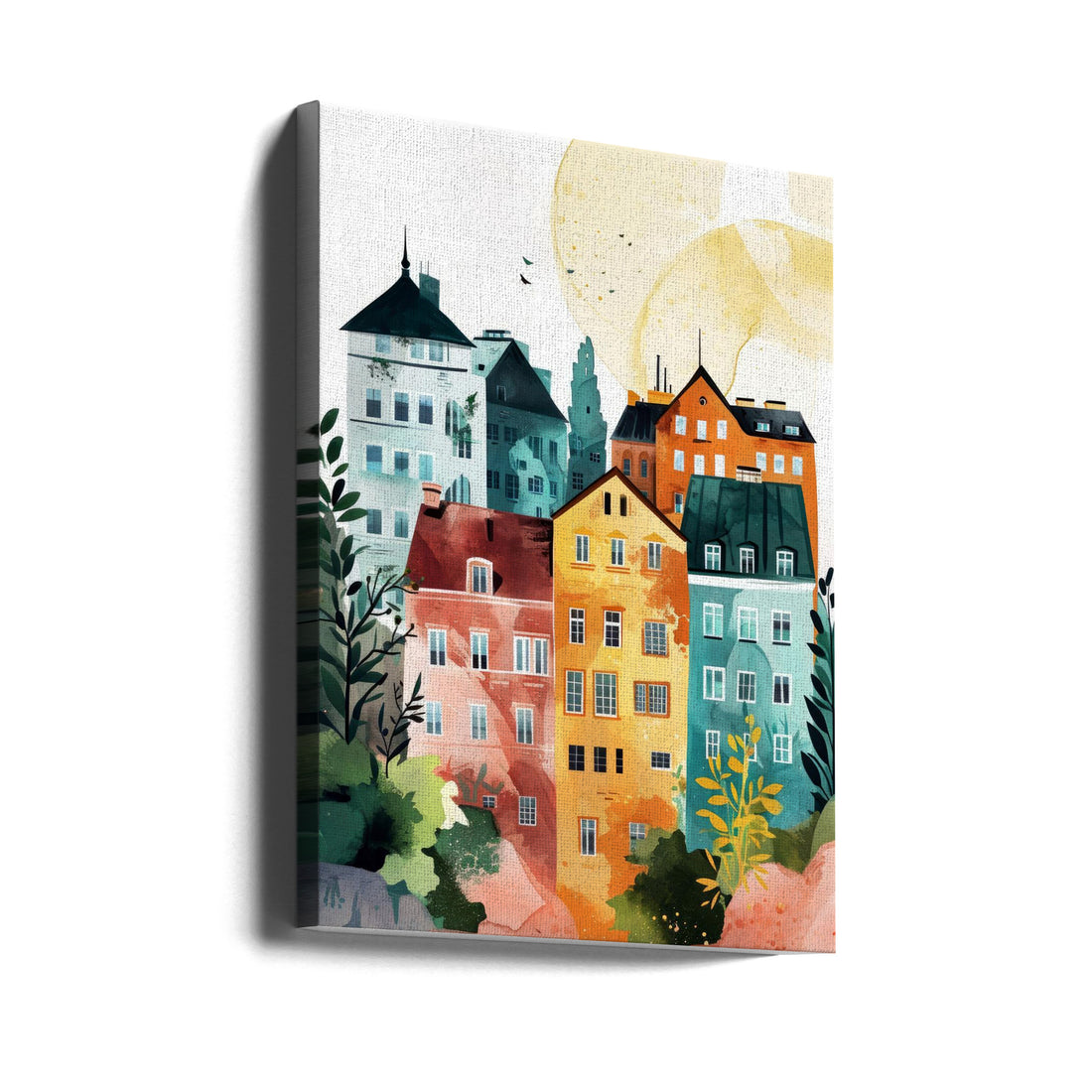 Warsaw Watercolor Digital Painting by Justyna Jaszke | Urban Cityscape Art, Large Canvas Wall Art Print | Artsy Earth