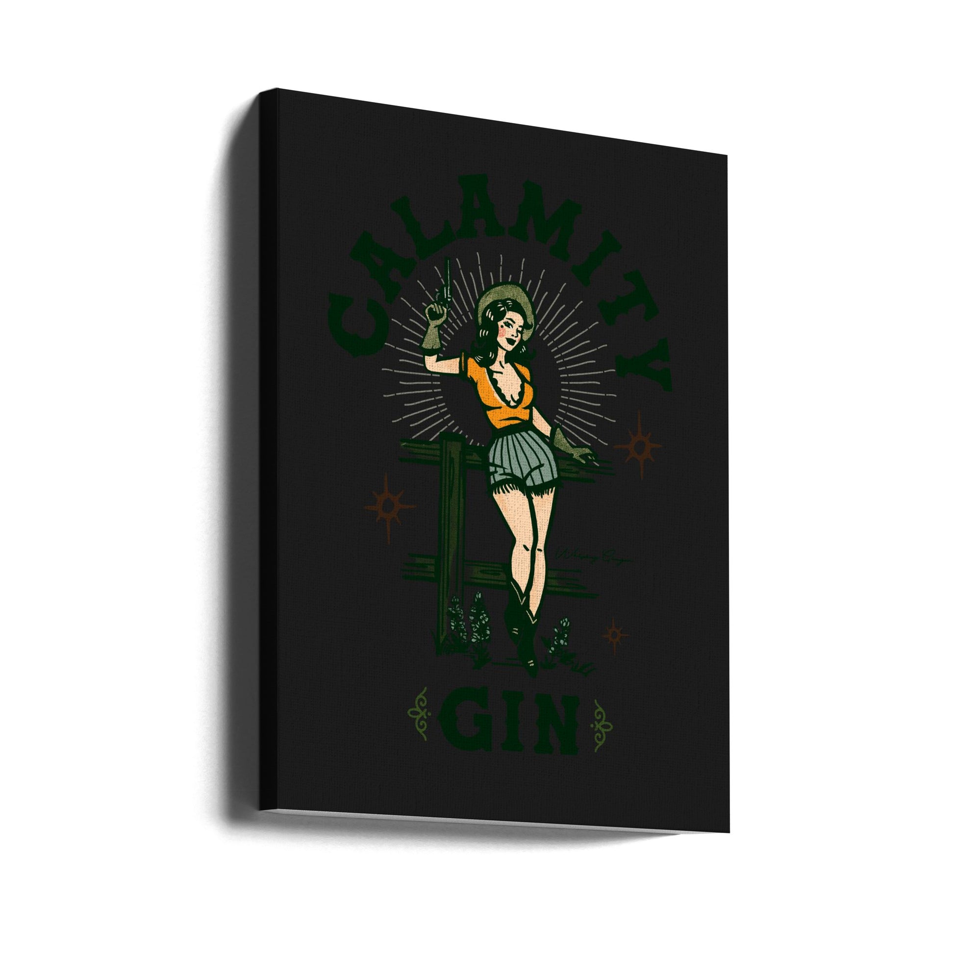 Calamity Gin Western Cowgirl by The Whiskey Ginger | Retro Western Art, Large Canvas Wall Art Print | Artsy Earth