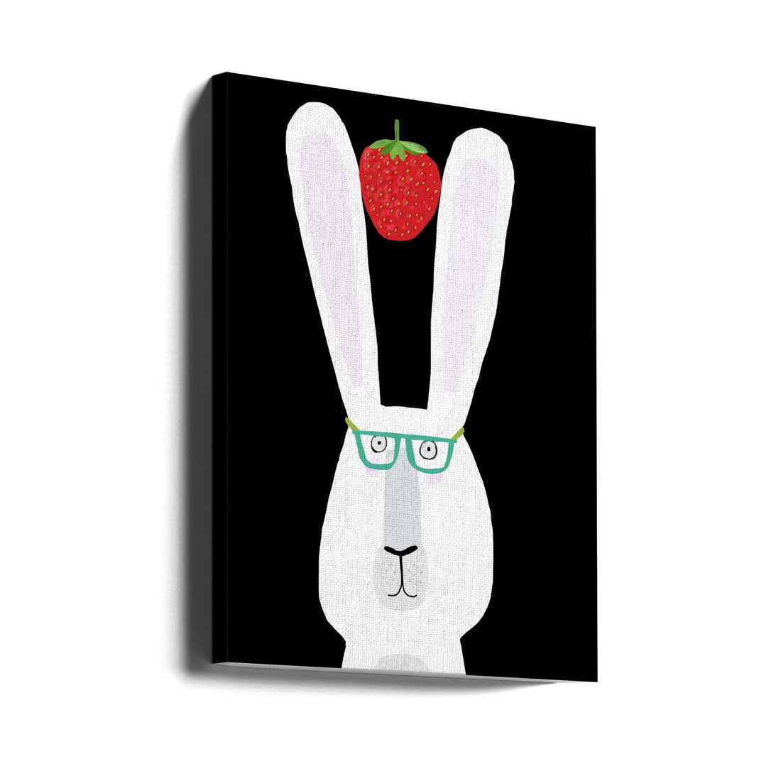 Cute White Rabbit with Strawberry by Carla Daly | Whimsical Animal Illustration, Large Canvas Wall Art Print | Artsy Earth