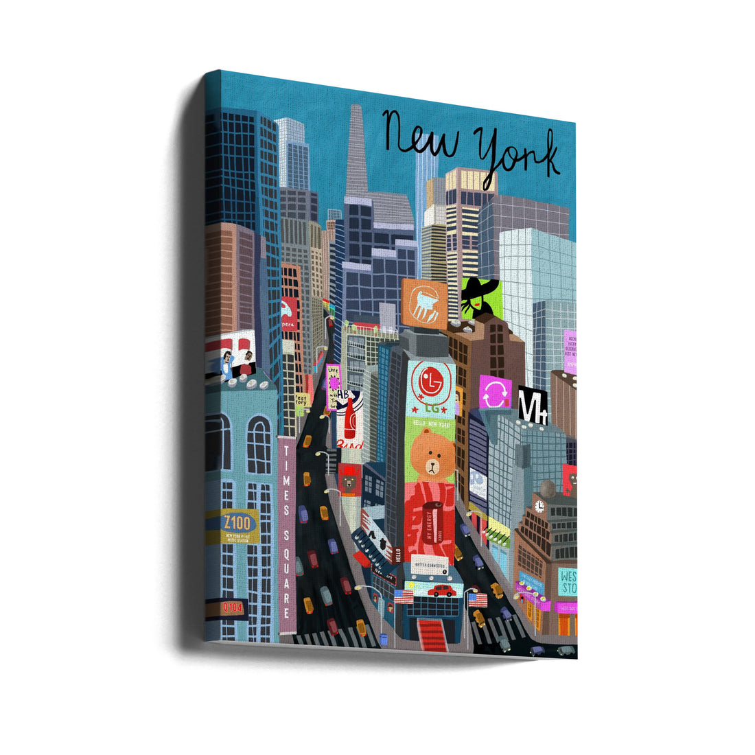 Times Square New York by Carla Daly | Urban Cityscape Illustration, Large Canvas Wall Art Print | Artsy Earth