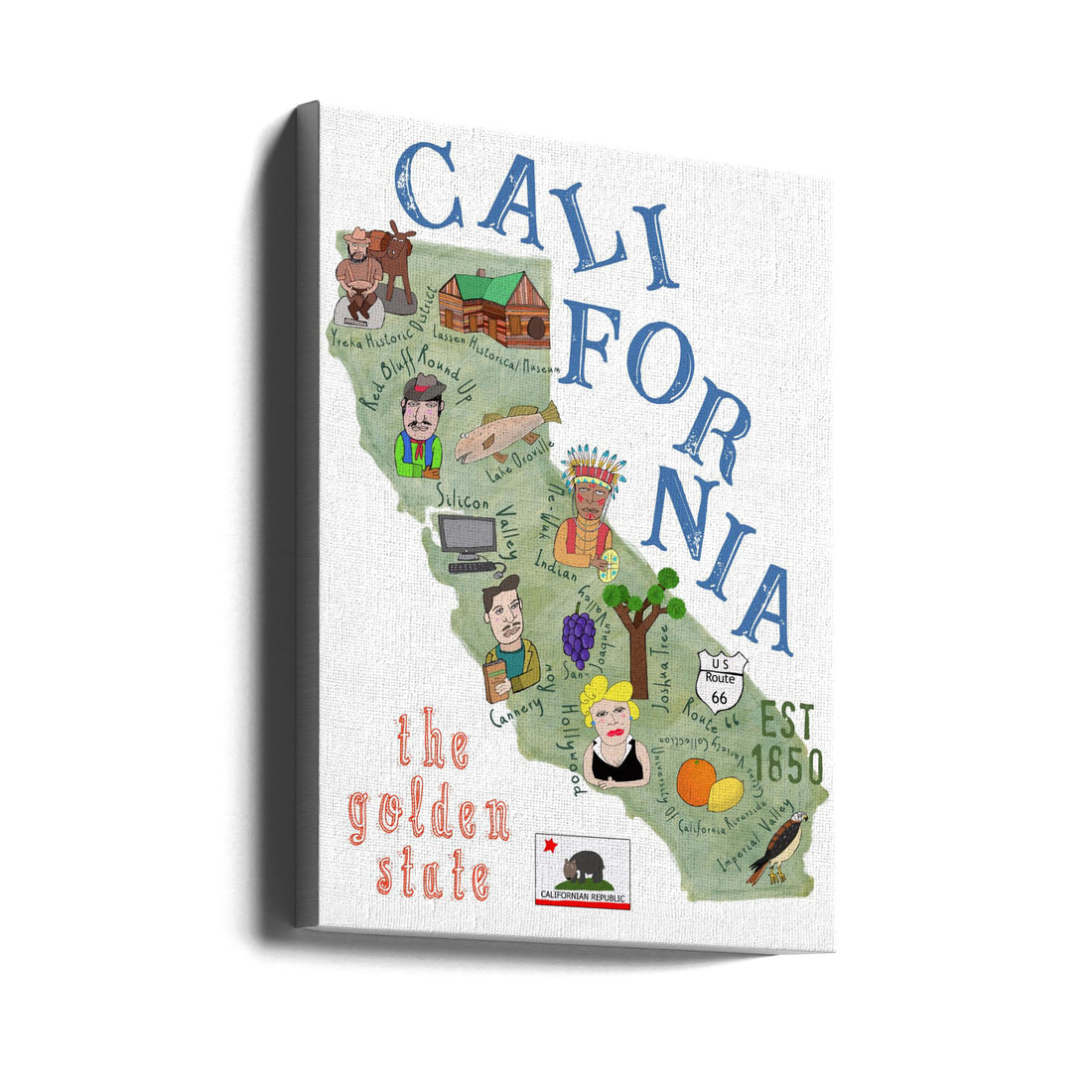 Illustrated Map of California by Carla Daly | Decorative Travel Map, Large Canvas Wall Art Print | Artsy Earth