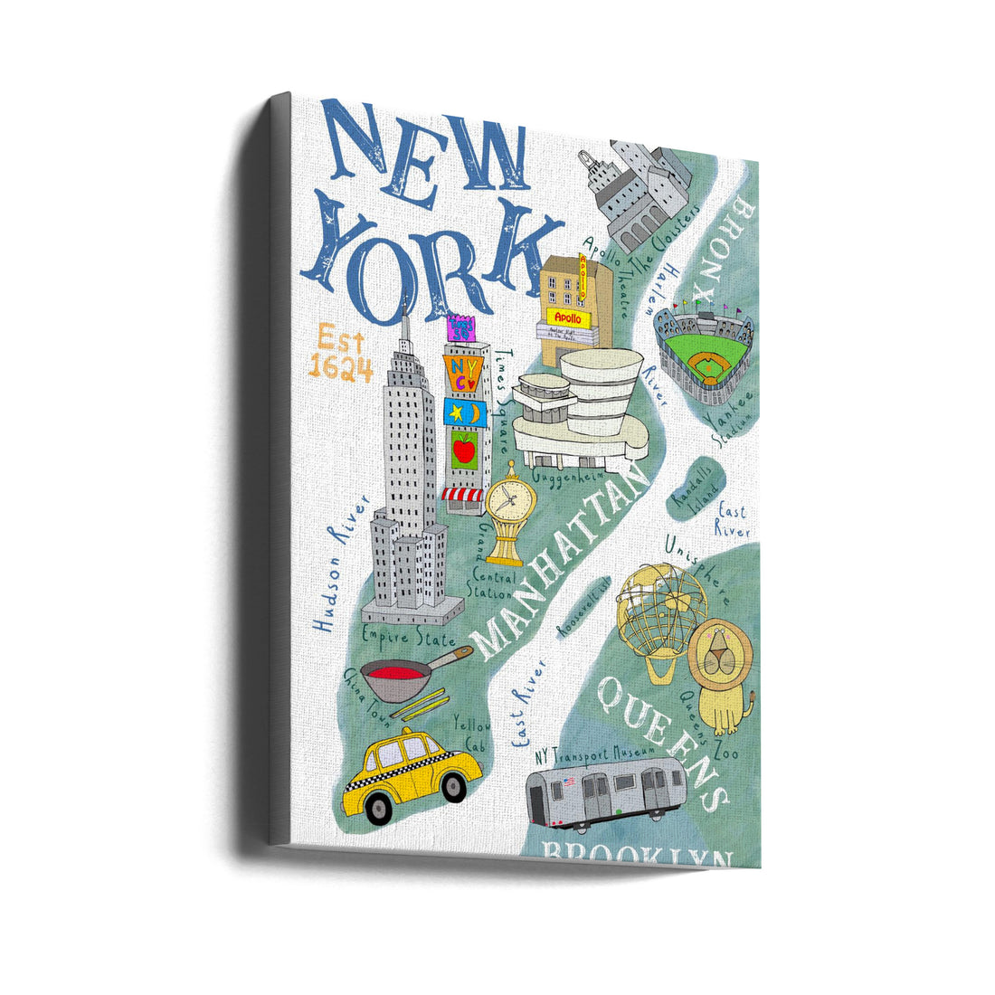 Illustrated Map of New York by Carla Daly | Decorative City Cartography, Large Canvas Wall Art Print | Artsy Earth