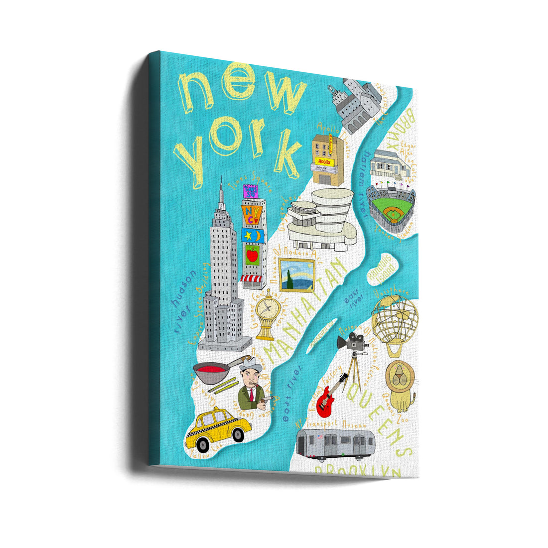 Brightly Colored Illustrated Map of New York by Carla Daly | Colorful City Map, Large Canvas Wall Art Print | Artsy Earth