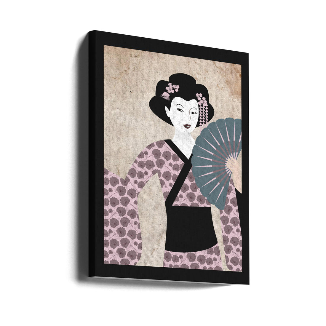 Vintage Geisha Art by Kathrinmay | Japanese Floral Portrait, Large Canvas Wall Art Print | Artsy Earth