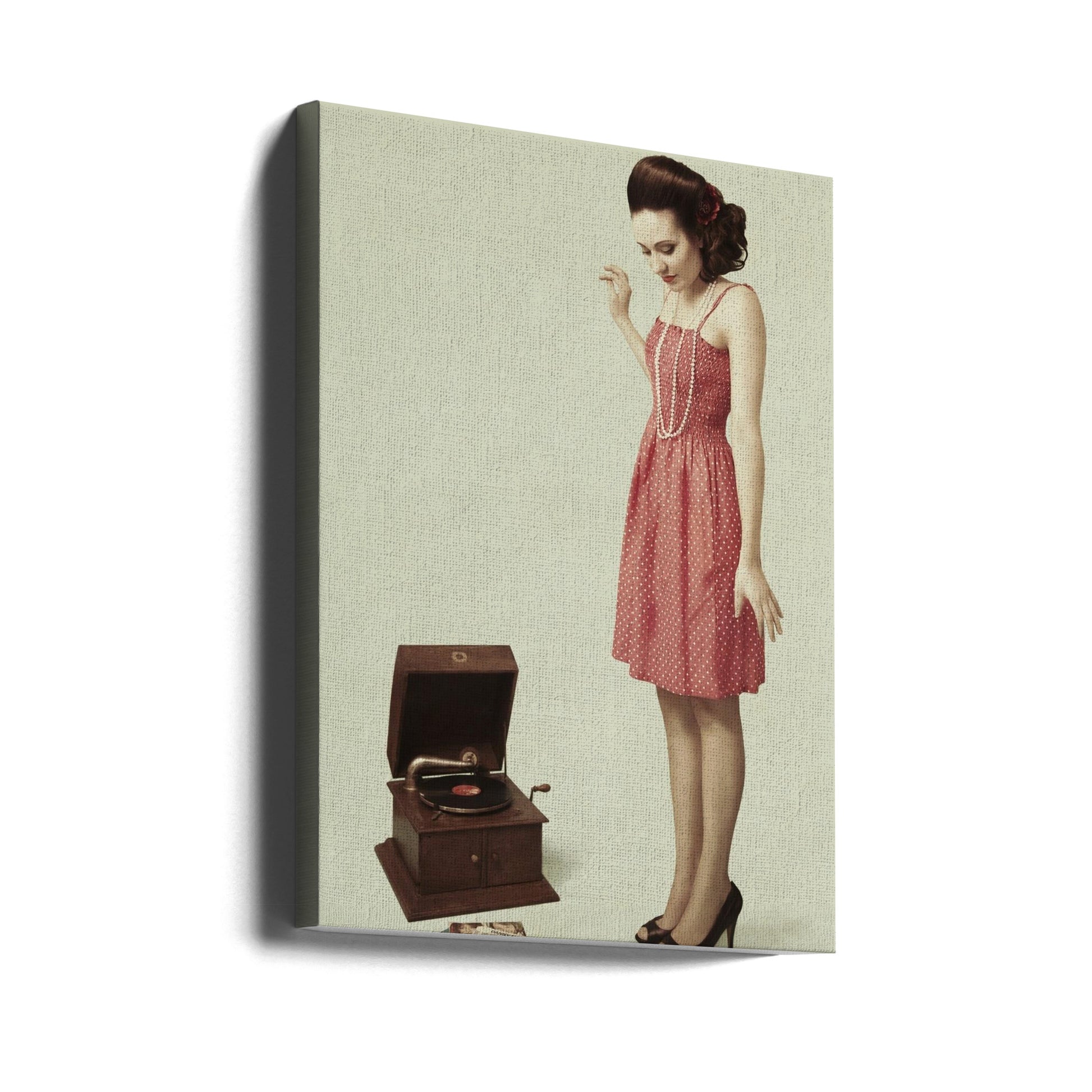 Pin Up Girl III by Bart Peeters | Vintage Record Player, Large Canvas Wall Art Print | Artsy Earth