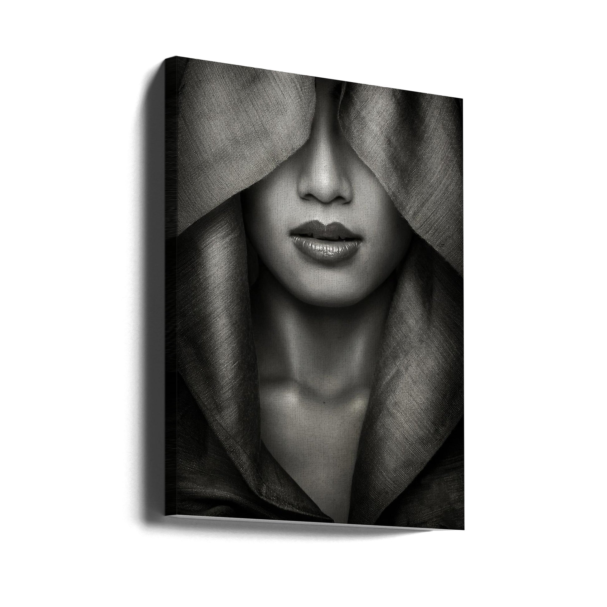 Black Hooded Portrait by Azalaka | Veiled Woman Portrait, Large Canvas Wall Art Print | Artsy Earth