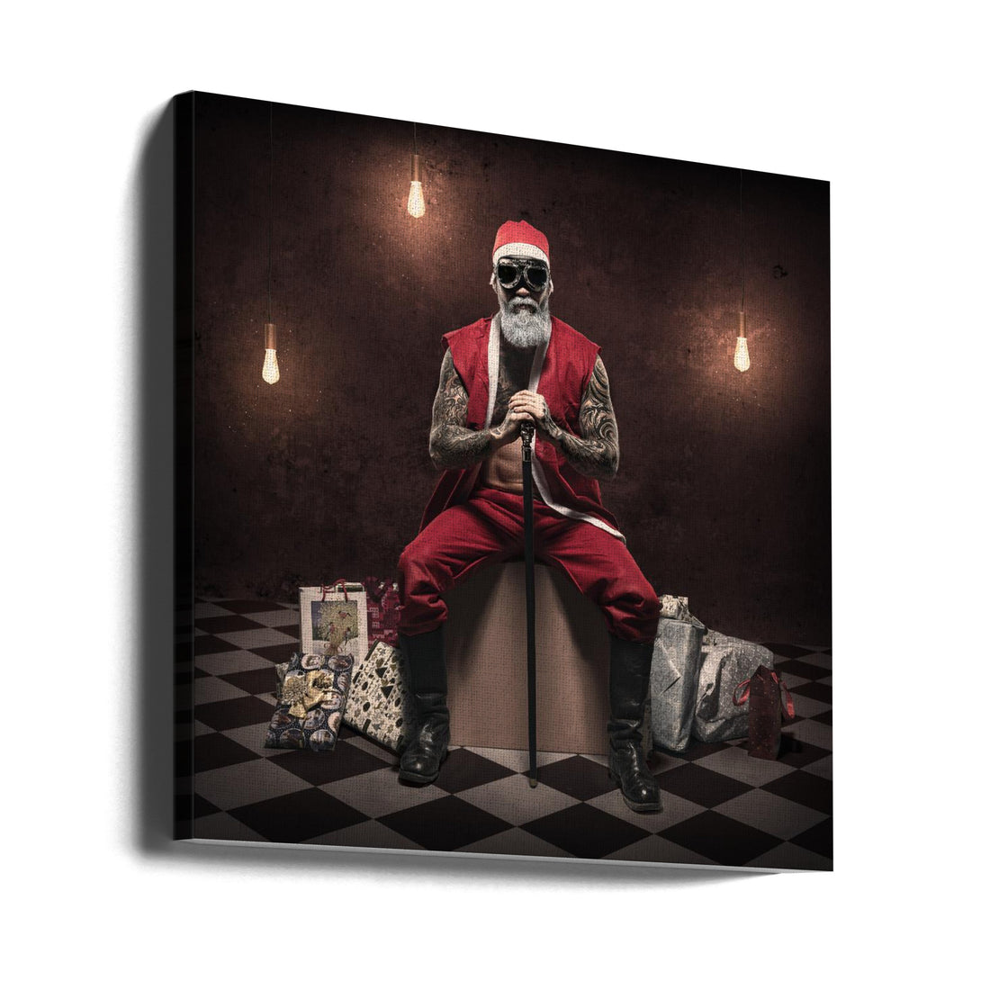 Bad Santa Portrait by Petri Damstén | Tattooed Santa Humor, Large Canvas Wall Art Print | Artsy Earth