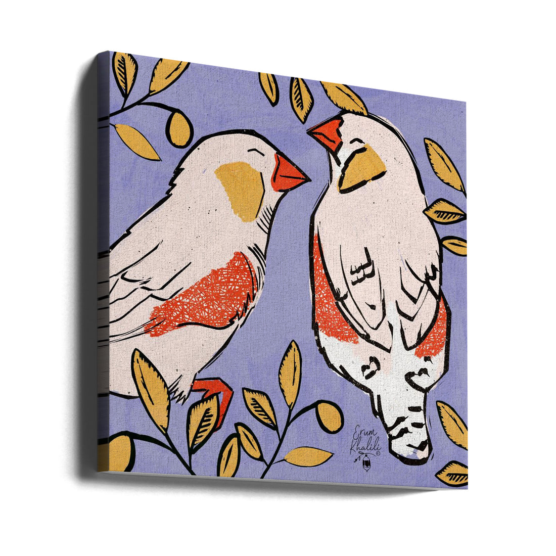 Finch Love Birds by Erum Khalili | Modern Bird Art, Large Canvas Wall Art Print | Artsy Earth