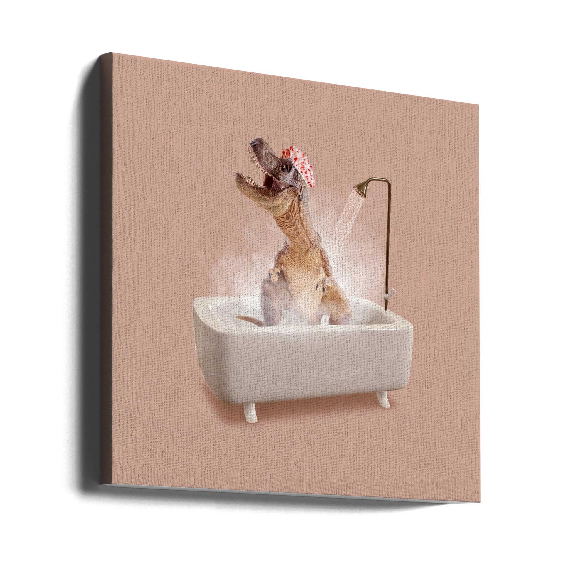 Hot Roar by Artem Pozdniakov | Dinosaur Bath Humor, Large Canvas Wall Art Print | Artsy Earth