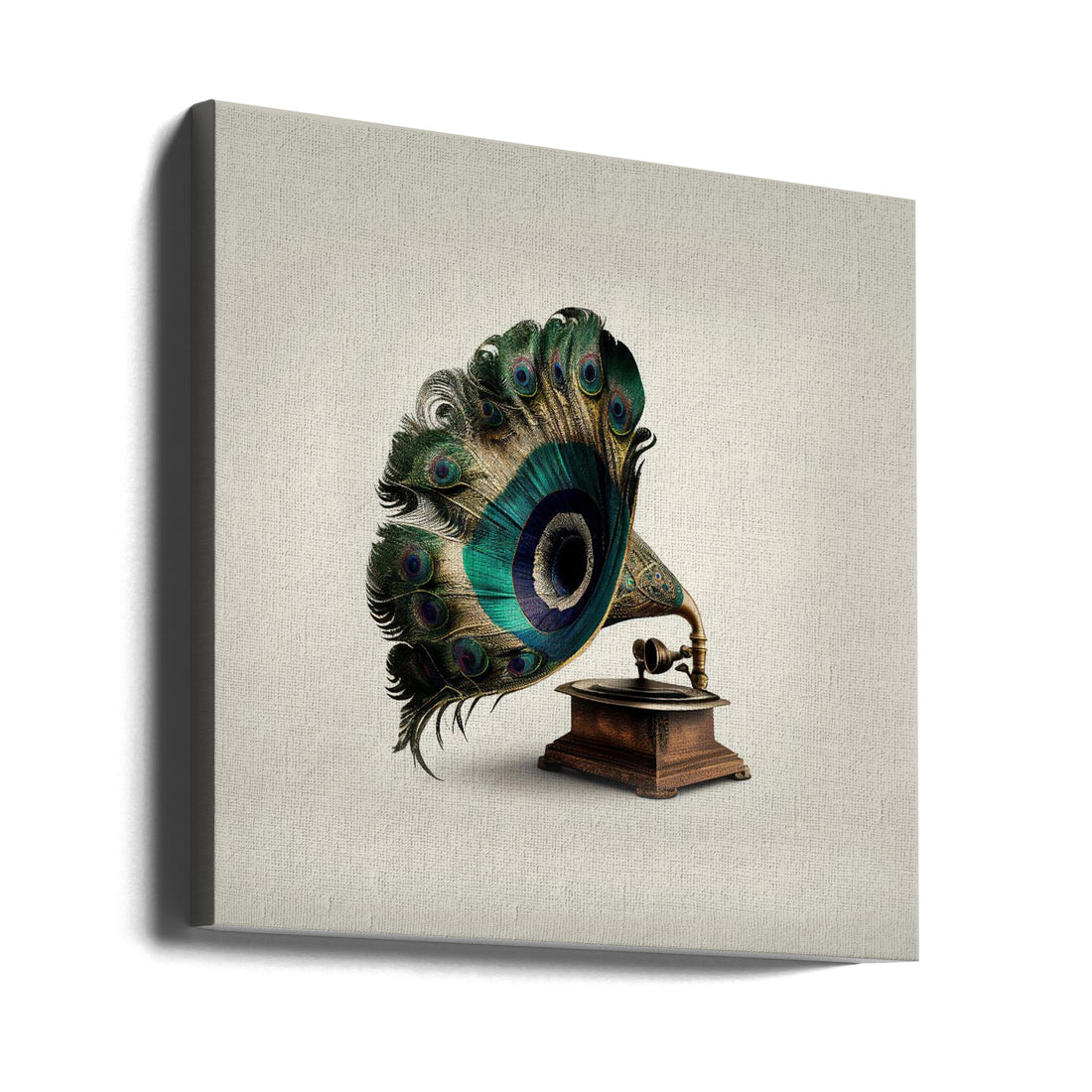 Peacock Gramophone by Artem Pozdniakov | Vintage Musical Bird, Large Canvas Wall Art Print | Artsy Earth