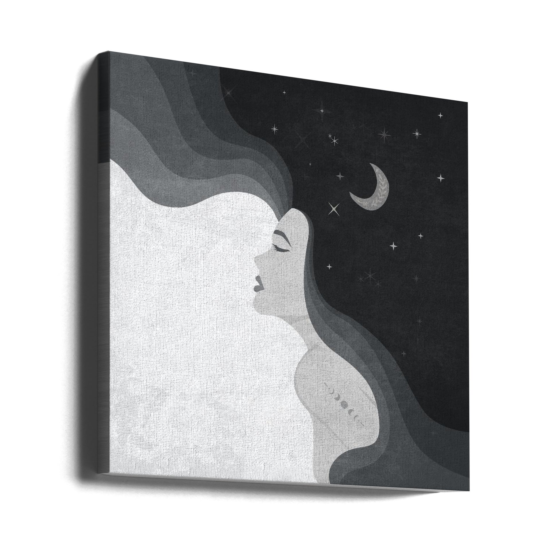 Moon Lady BW by Emel Tunaboylu | Starry Night Portrait, Large Canvas Wall Art Print | Artsy Earth