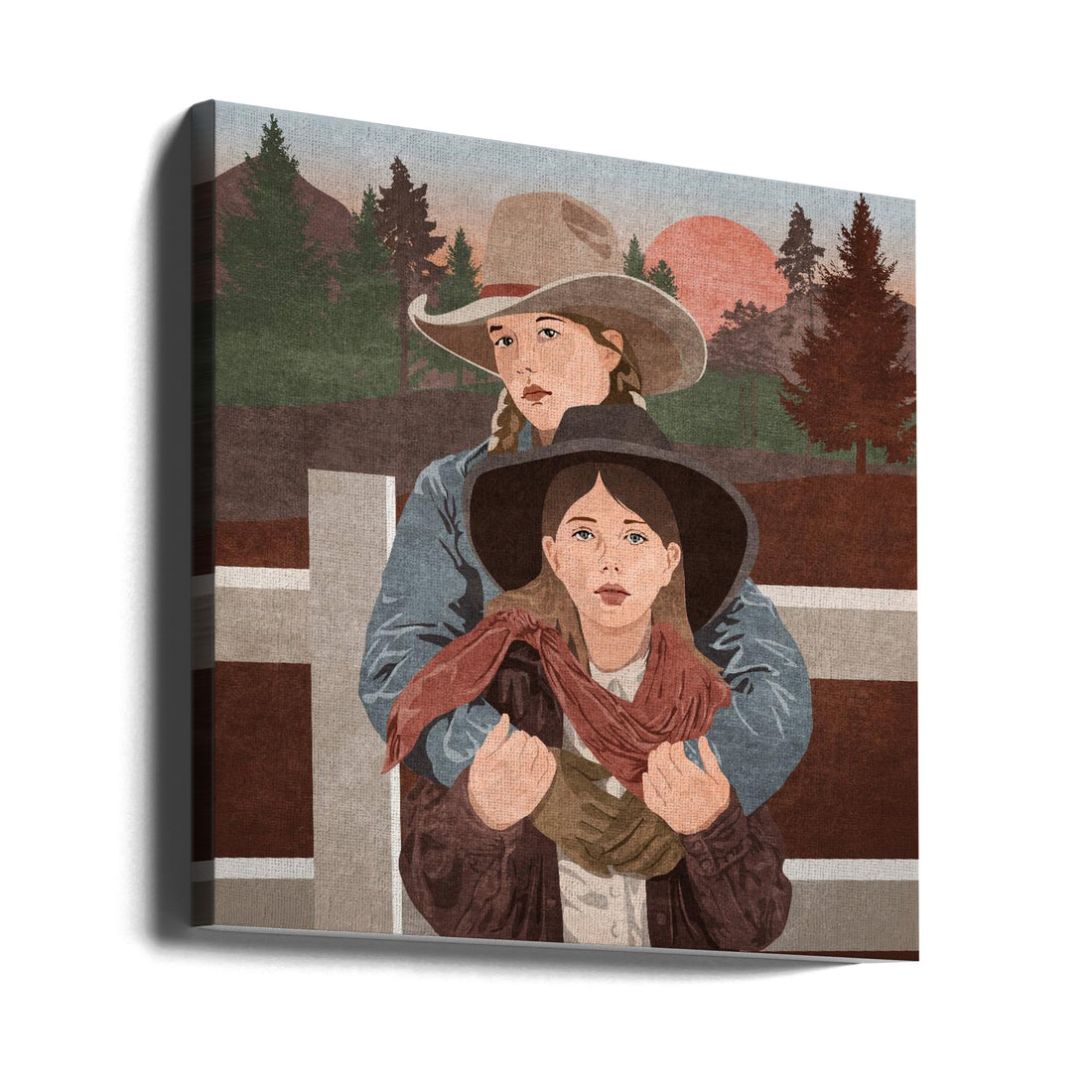 Western Sisters by Emel Tunaboylu | Cowboy Hat Sisters, Large Canvas Wall Art Print | Artsy Earth