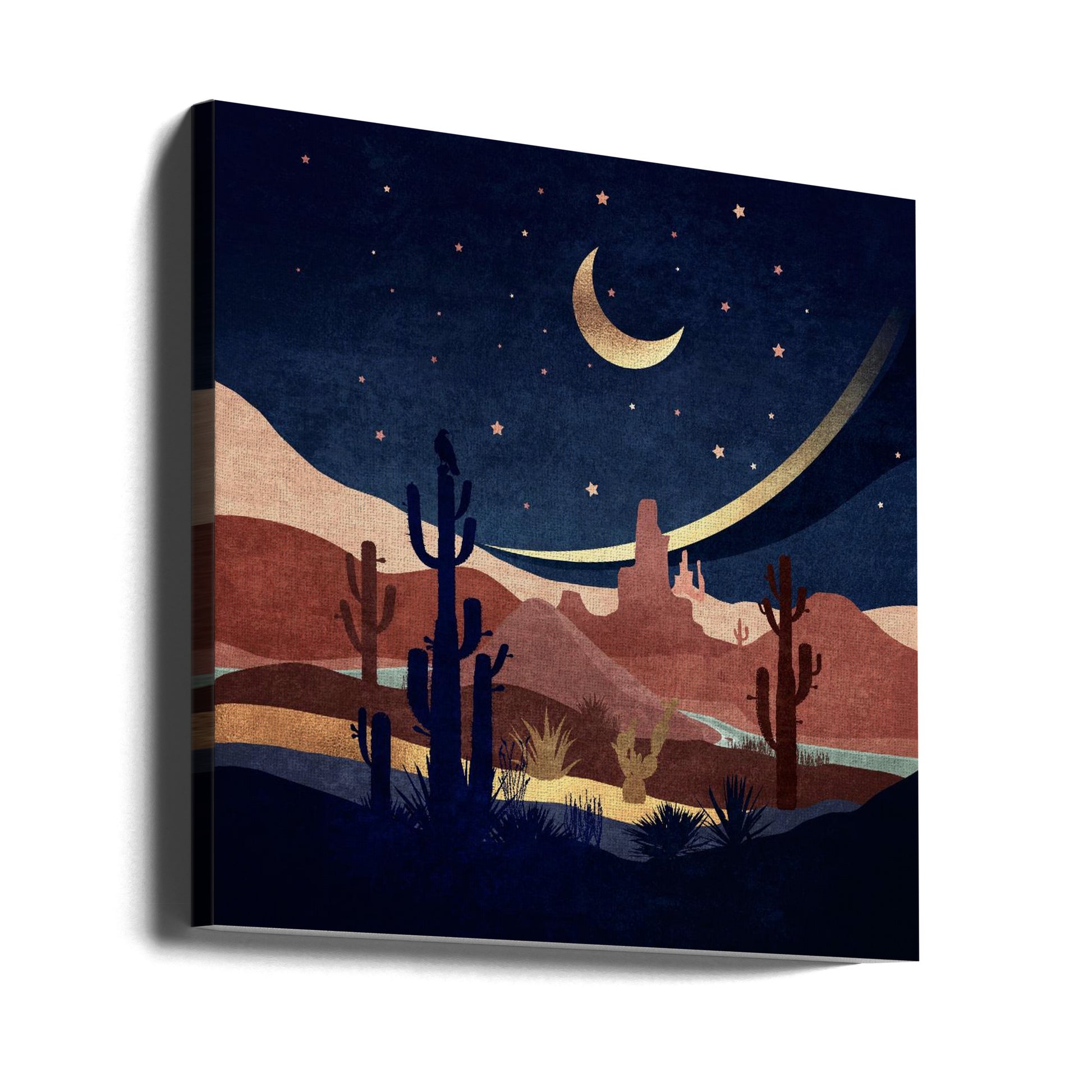 Blue Western Night by Emel Tunaboylu | Starry Night Landscape, Large Canvas Wall Art Print | Artsy Earth