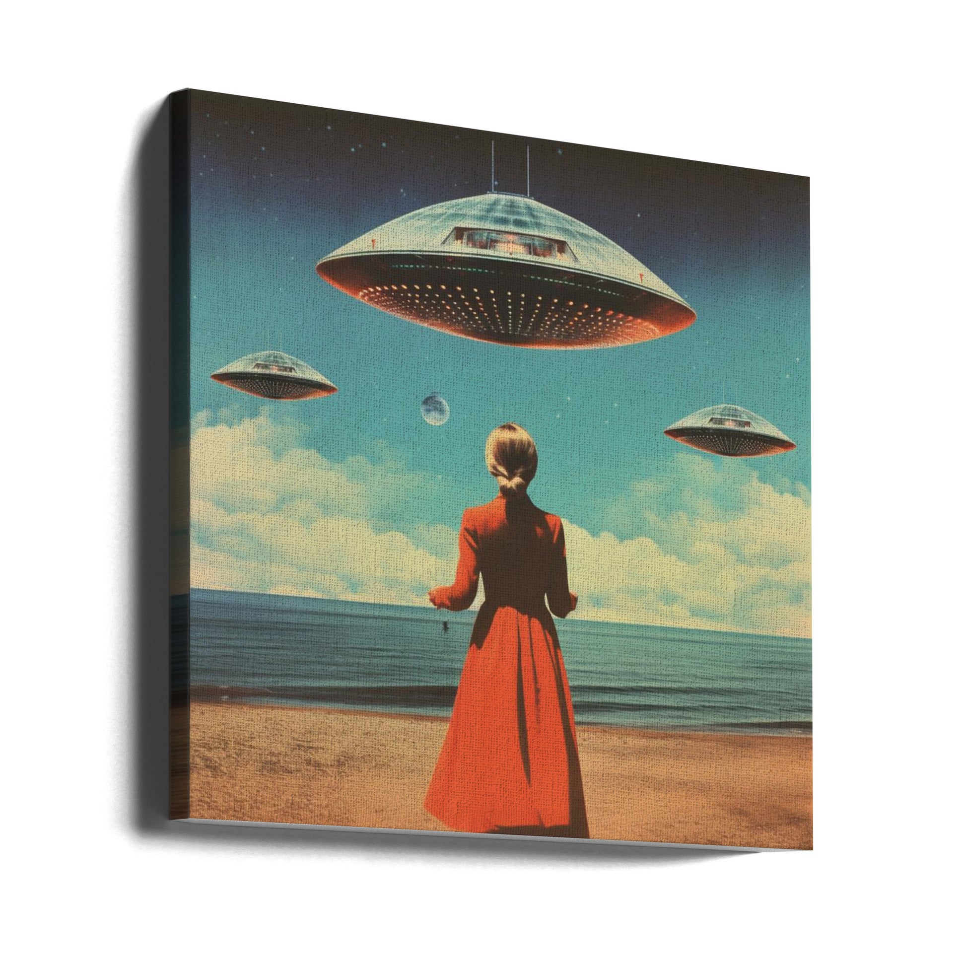 UFO Skies Collage Art by Samantha Hearn | Vintage Space Collage, Large Canvas Wall Art Print | Artsy Earth