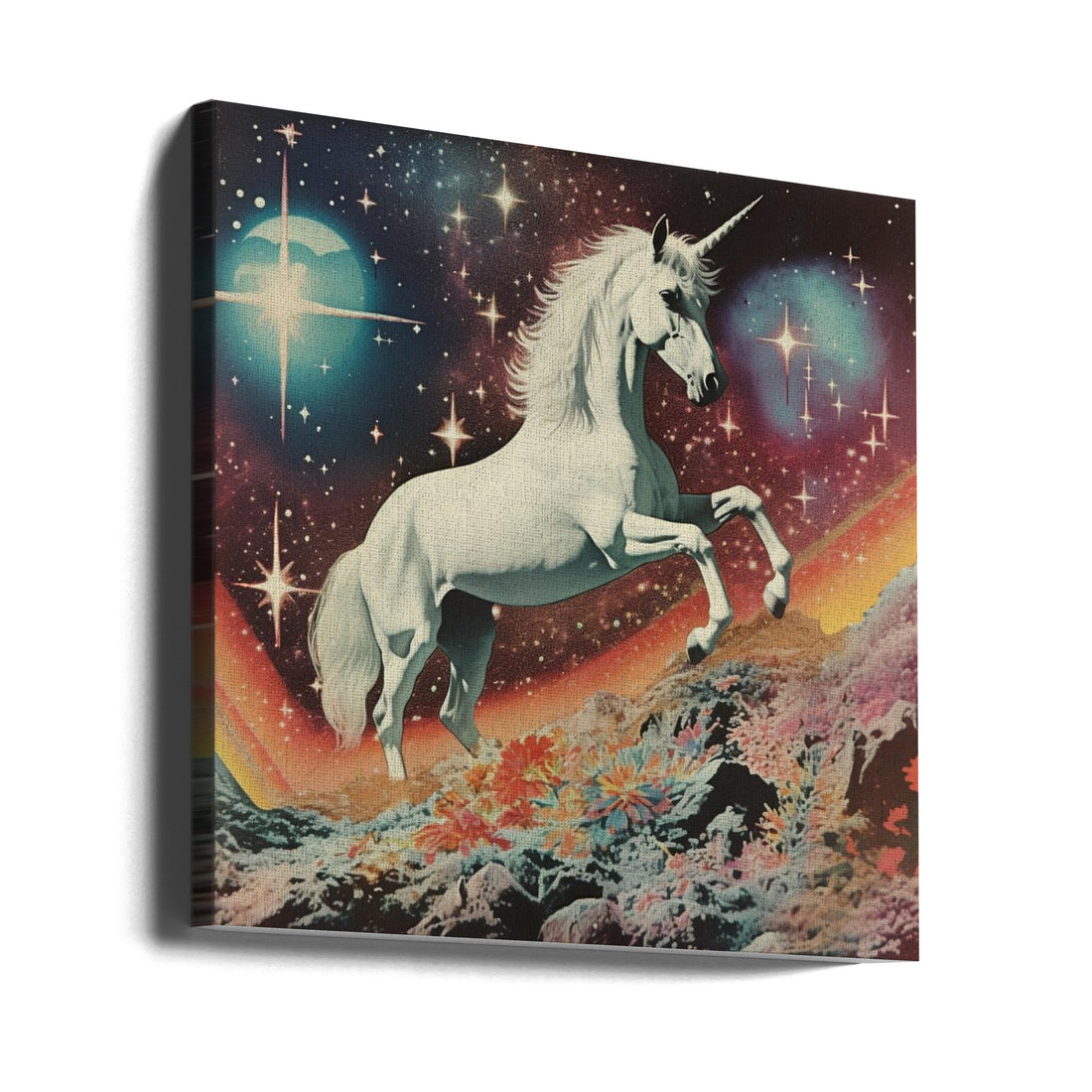 Vintage Unicorn Collage by Samantha Hearn | Retro Surreal Space, Large Canvas Wall Art Print | Artsy Earth