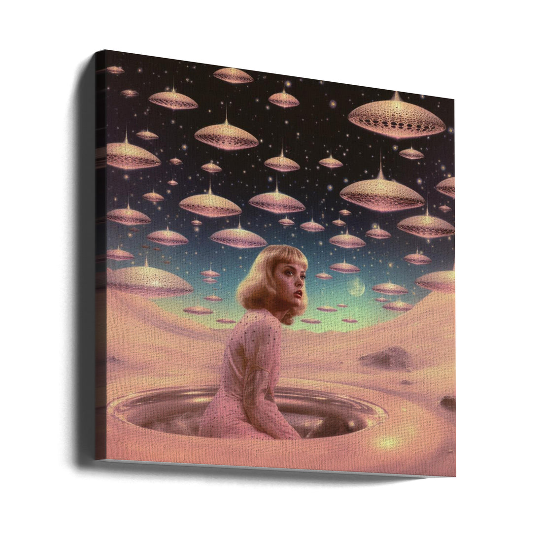 Pink Portal Princess by Samantha Hearn | Retro Sci-fi Collage, Large Canvas Wall Art Print | Artsy Earth