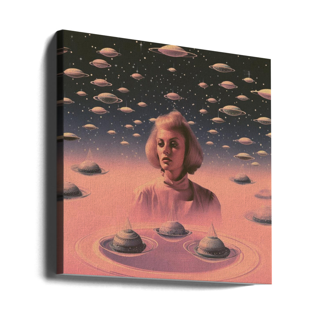 Pink Space Barbie by Samantha Hearn | Retro Sci-fi Collage, Large Canvas Wall Art Print | Artsy Earth